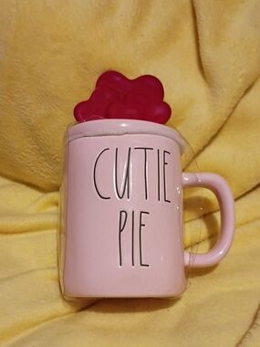 Rae Dunn Pink "Cutie Pie" Mug with Red Lid Accent